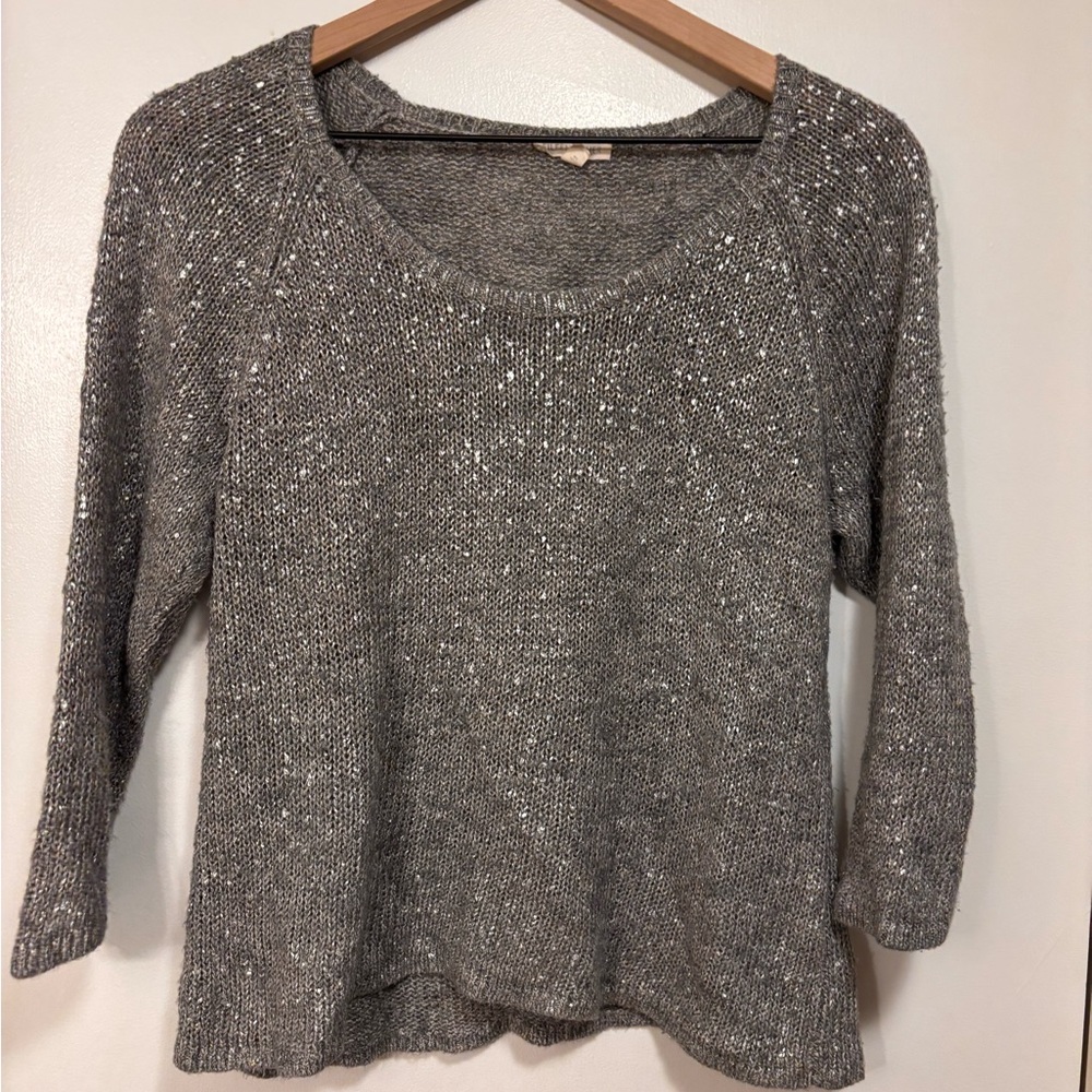 Eileen Fisher Silver-Gray Sparkle Scoop Neck Sweater